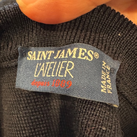 Saint James Atelier Navy Blue With striped Detail Button Down Cardigan. US 12 - Picture 2 of 10